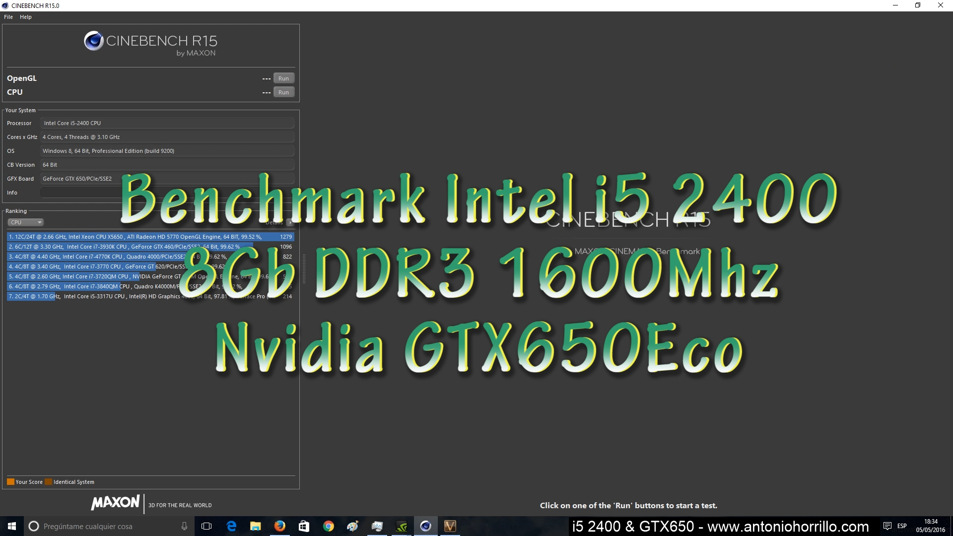 Benchmark Intel i5 2400 & Nvidia GTX650Eco.